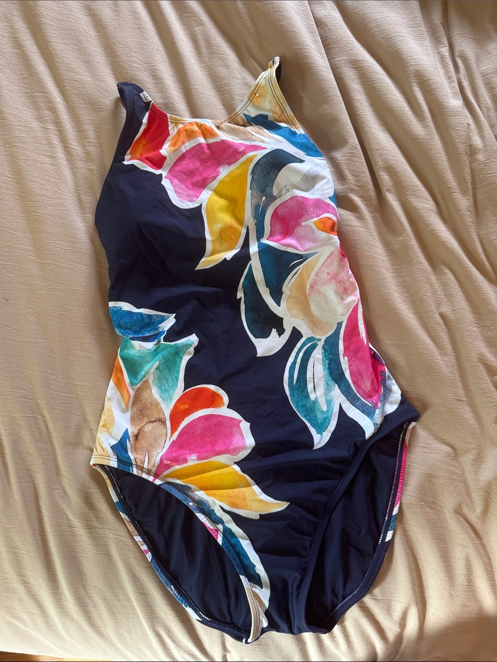 La Blanca Navy Floral One-Piece Swimsuit with Pink, Yellow & Teal Accents